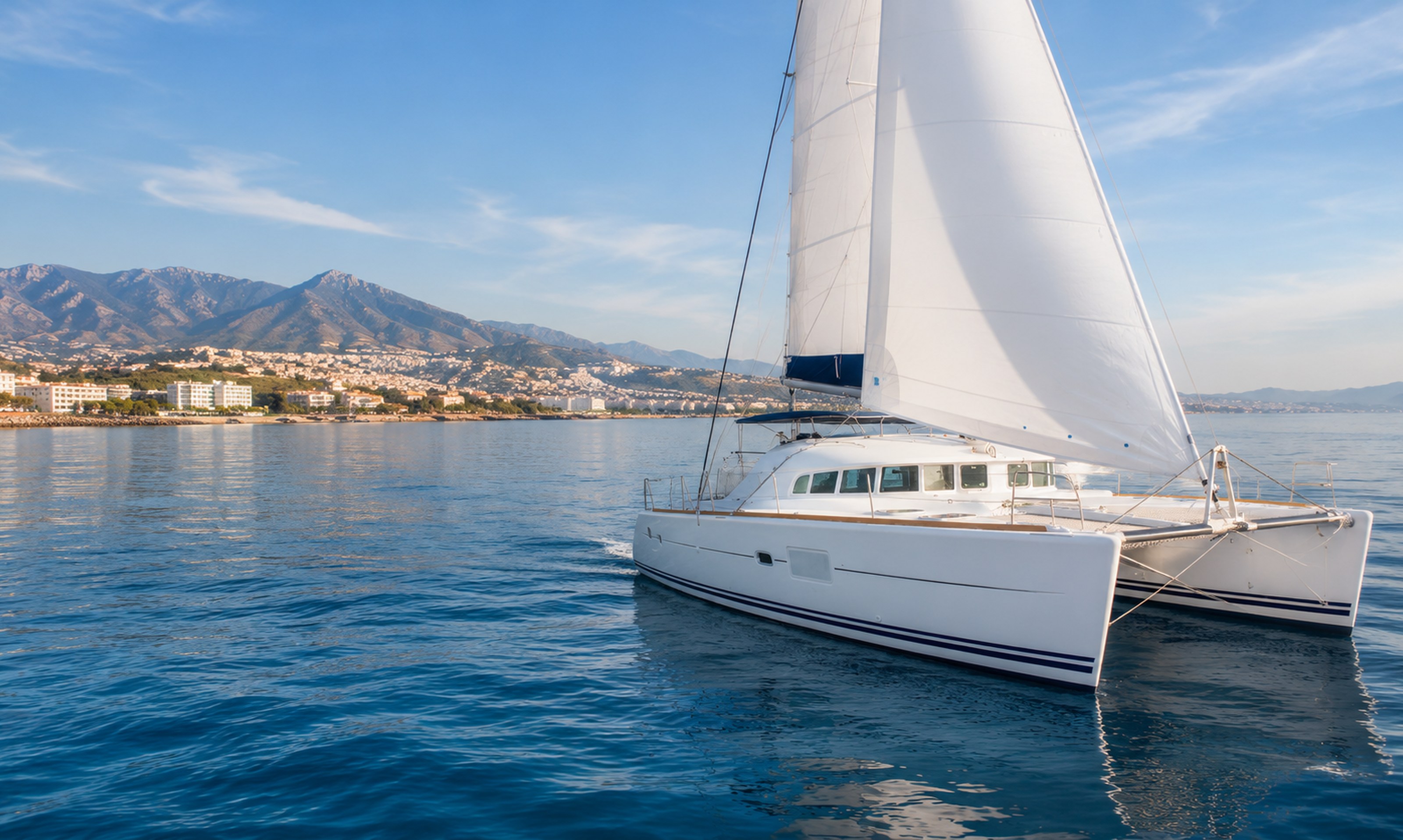 Catamaran op rustig Middellandse Zee-water bij Benalmádena