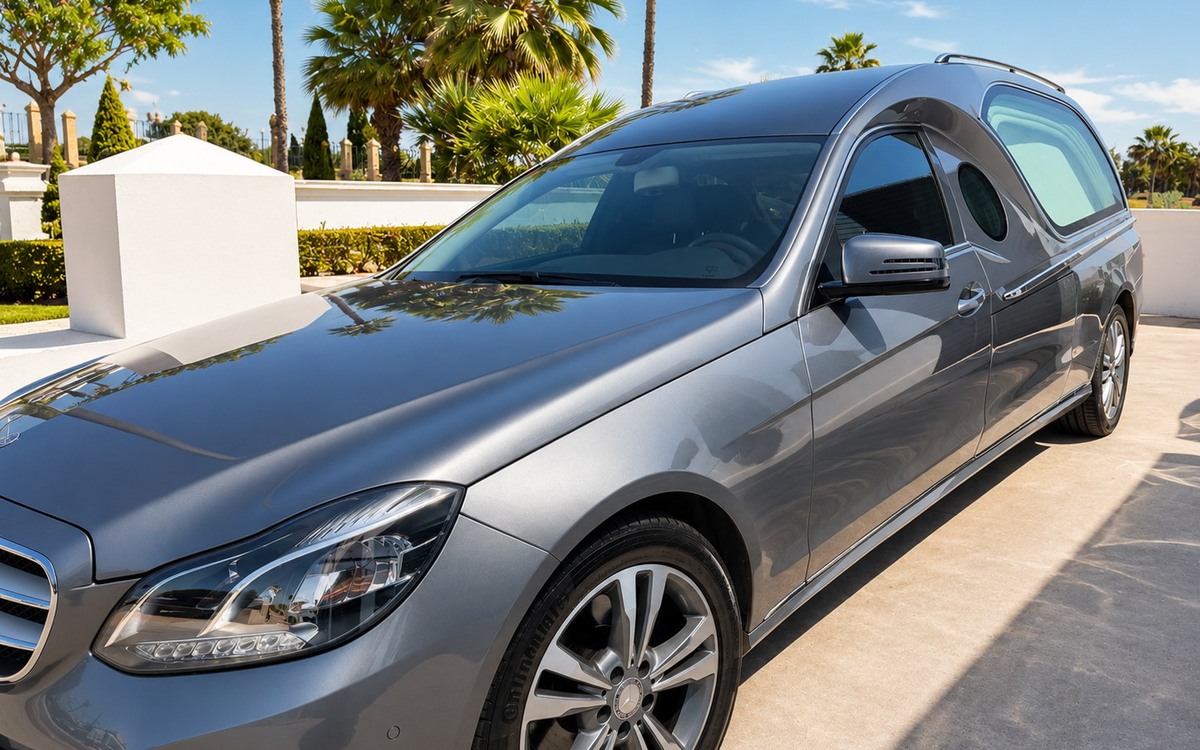 Grey Mercedes hearse