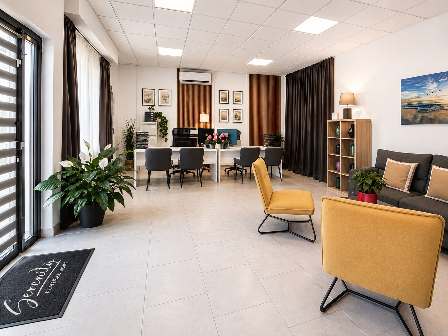 Reception, family room and funeral-arrangement offices at Serenity in Alhaurín de la Torre